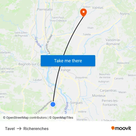 Tavel to Richerenches map