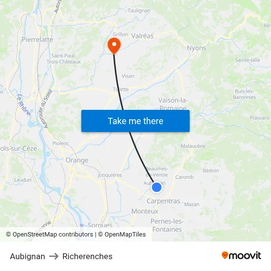 Aubignan to Richerenches map