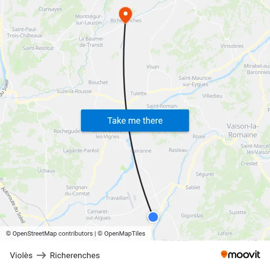 Violès to Richerenches map