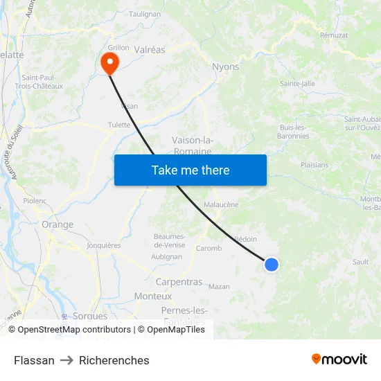 Flassan to Richerenches map