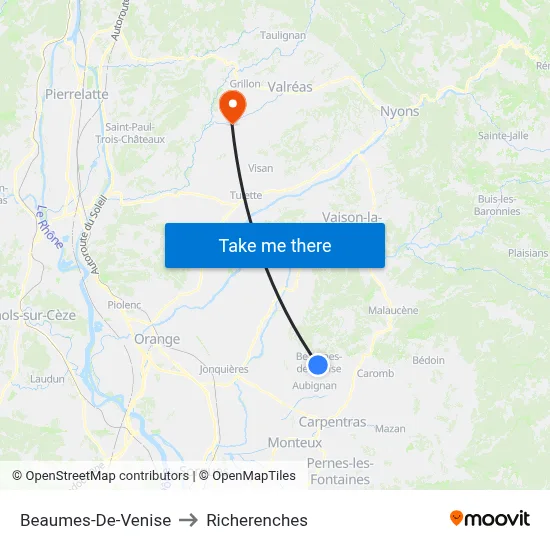 Beaumes-De-Venise to Richerenches map