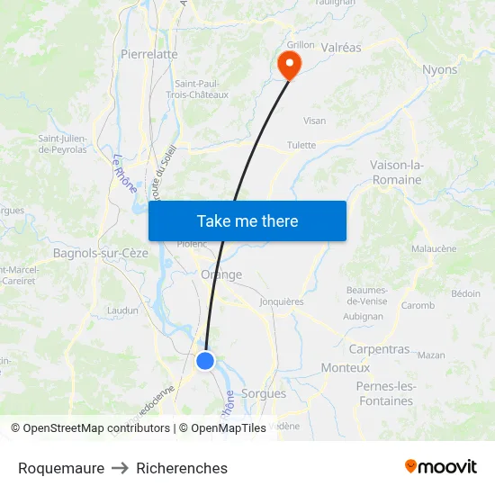 Roquemaure to Richerenches map