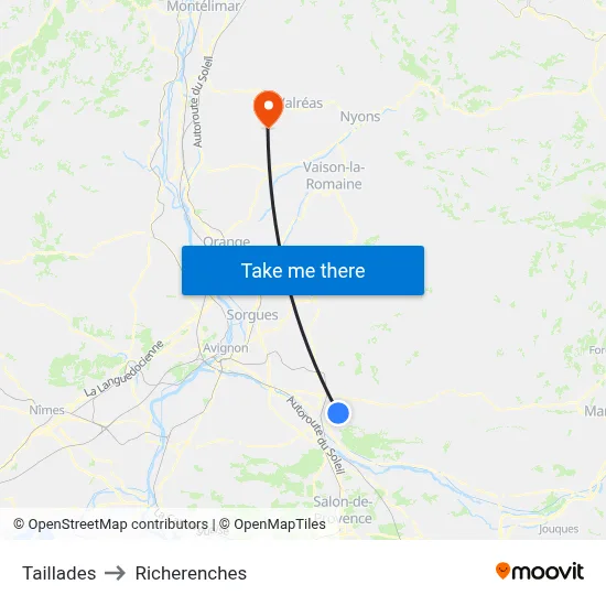 Taillades to Richerenches map