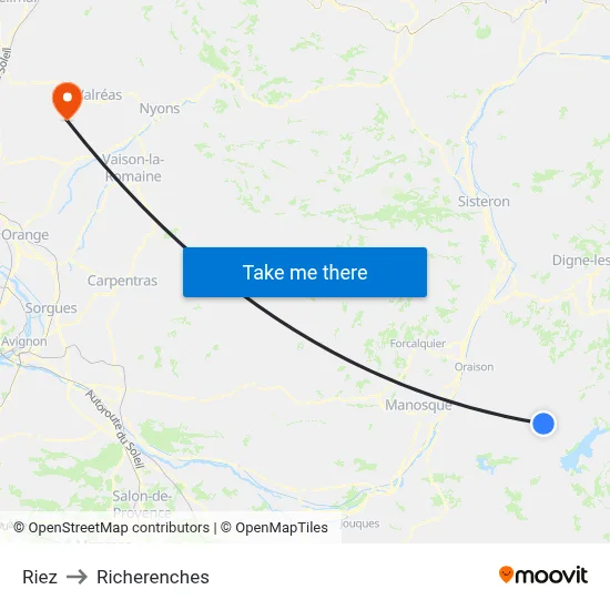 Riez to Richerenches map