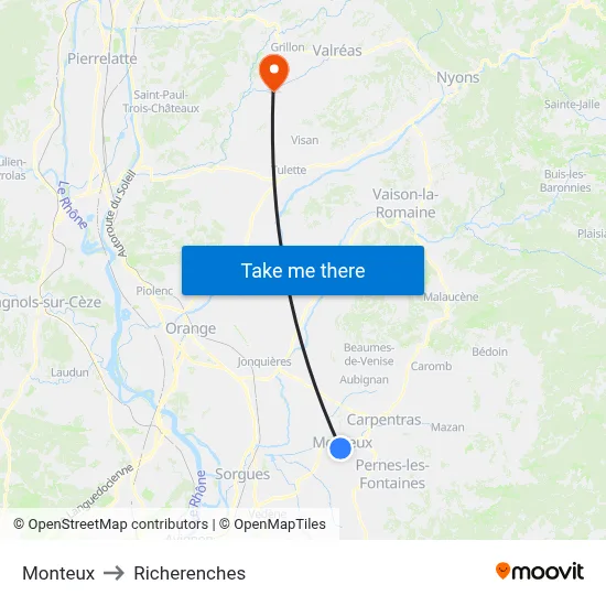 Monteux to Richerenches map
