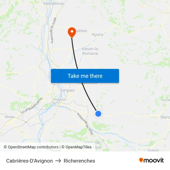 Cabrières-D'Avignon to Richerenches map