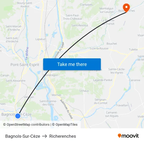 Bagnols-Sur-Cèze to Richerenches map