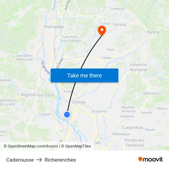 Caderousse to Richerenches map