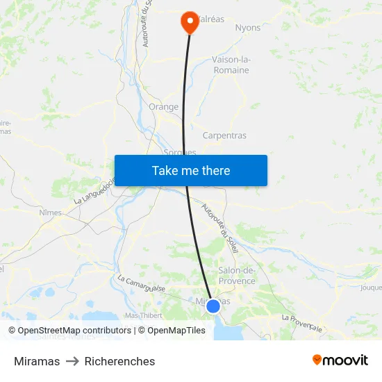 Miramas to Richerenches map