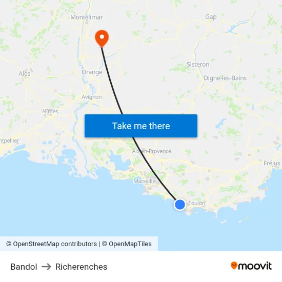 Bandol to Richerenches map