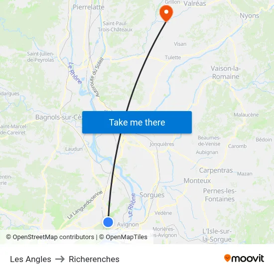 Les Angles to Richerenches map