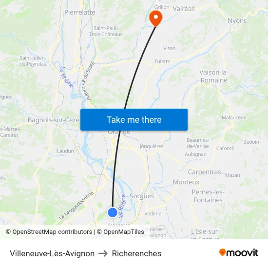 Villeneuve-Lès-Avignon to Richerenches map