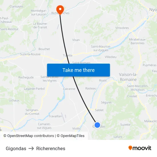 Gigondas to Richerenches map