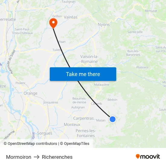 Mormoiron to Richerenches map