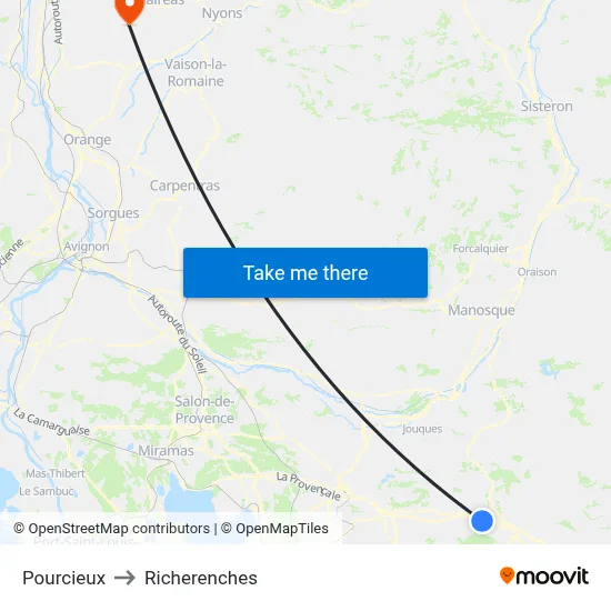 Pourcieux to Richerenches map