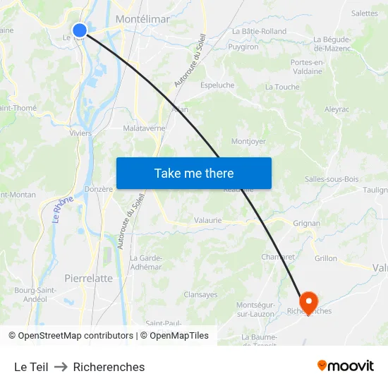 Le Teil to Richerenches map