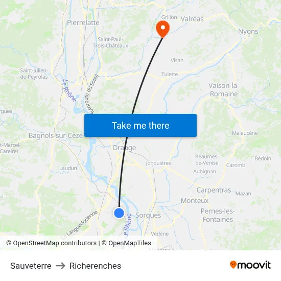 Sauveterre to Richerenches map