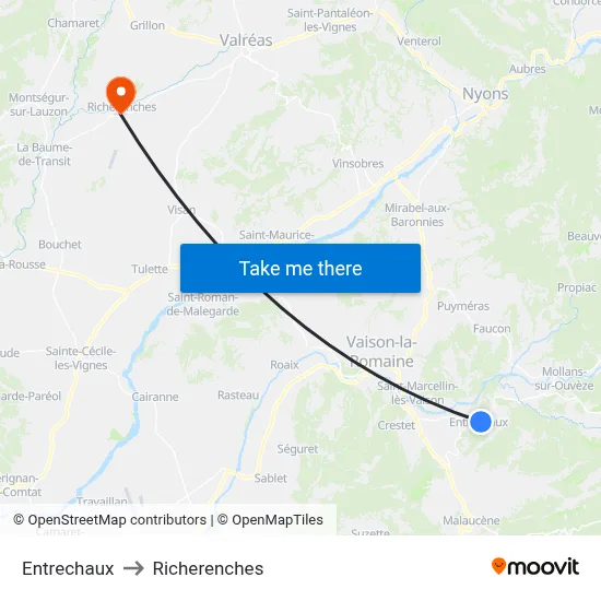 Entrechaux to Richerenches map