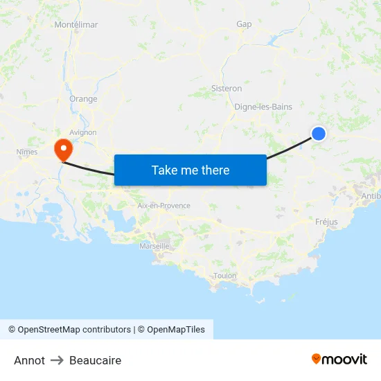 Annot to Beaucaire map