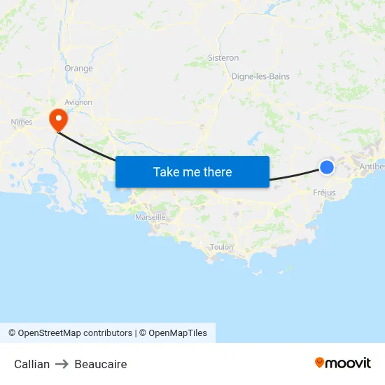 Callian to Beaucaire map