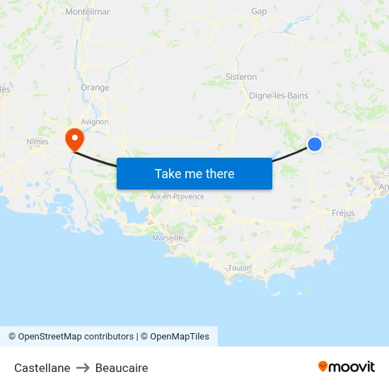 Castellane to Beaucaire map