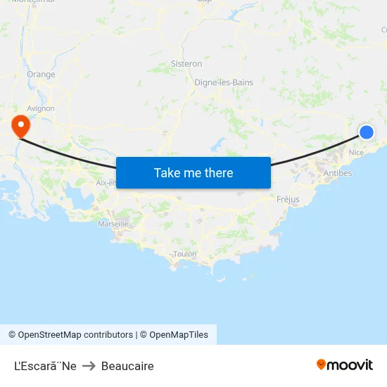 L'Escarã¨Ne to Beaucaire map