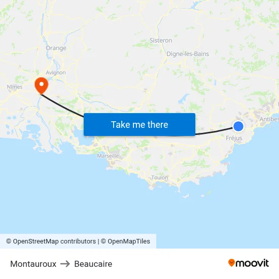 Montauroux to Beaucaire map