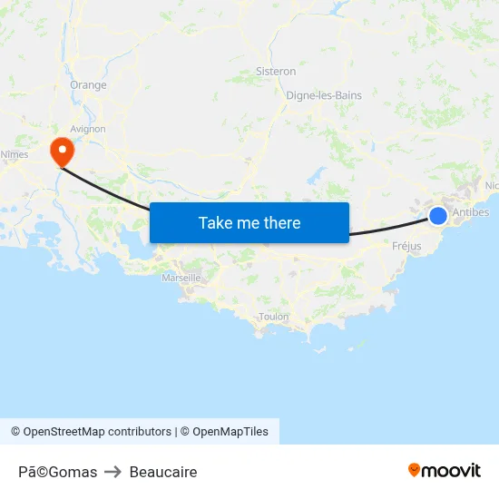 Pã©Gomas to Beaucaire map