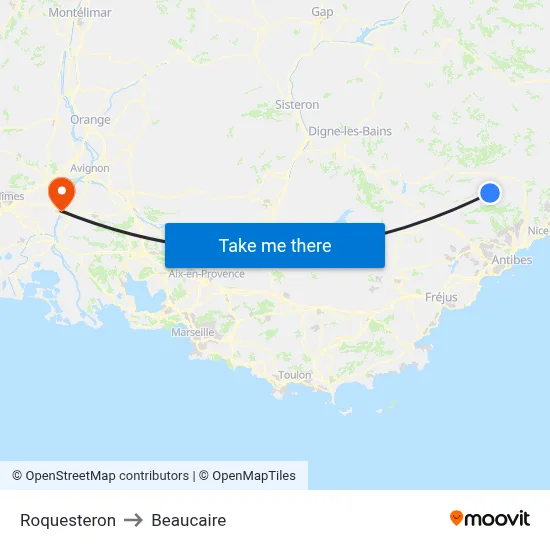 Roquesteron to Beaucaire map