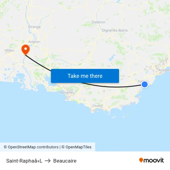 Saint-Raphaã«L to Beaucaire map