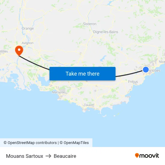 Mouans Sartoux to Beaucaire map