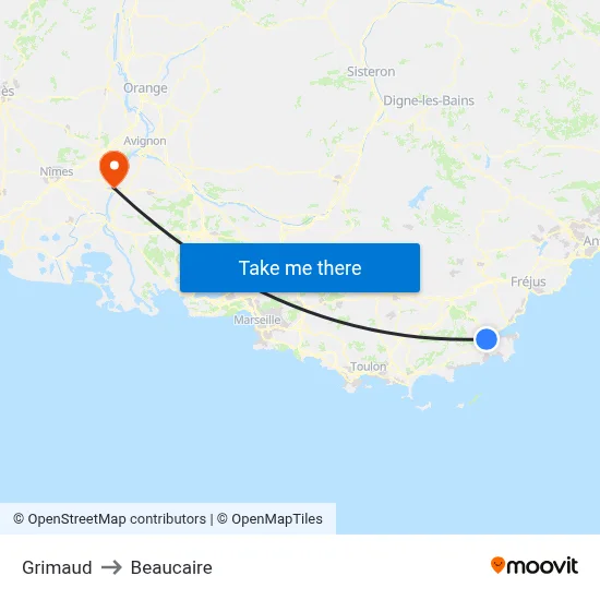Grimaud to Beaucaire map