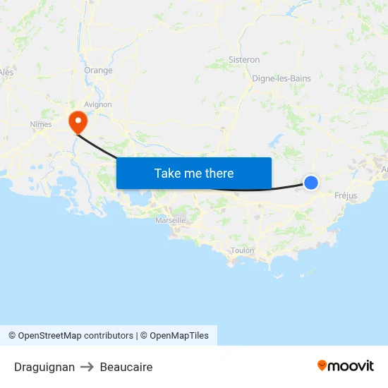 Draguignan to Beaucaire map