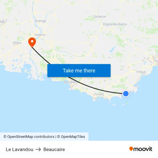 Le Lavandou to Beaucaire map
