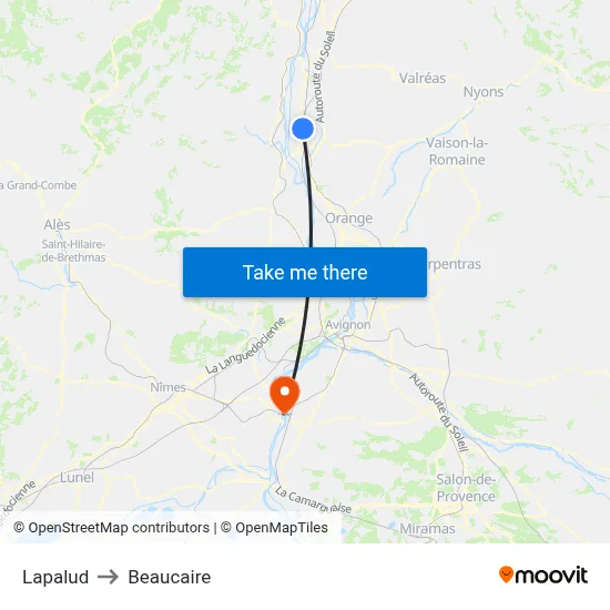 Lapalud to Beaucaire map