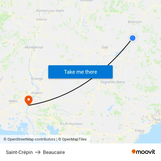 Saint-Crépin to Beaucaire map