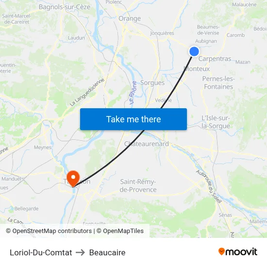 Loriol-Du-Comtat to Beaucaire map