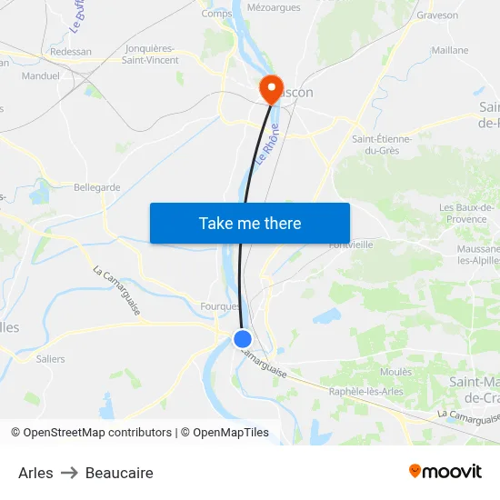 Arles to Beaucaire map