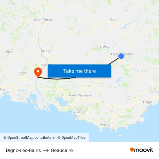 Digne-Les-Bains to Beaucaire map