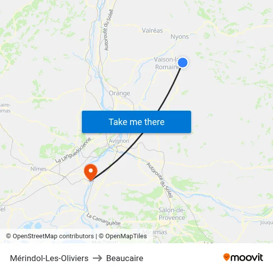 Mérindol-Les-Oliviers to Beaucaire map
