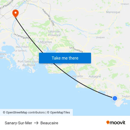 Sanary-Sur-Mer to Beaucaire map