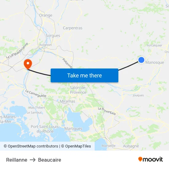 Reillanne to Beaucaire map