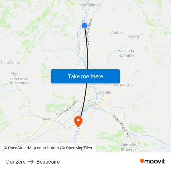 Donzère to Beaucaire map
