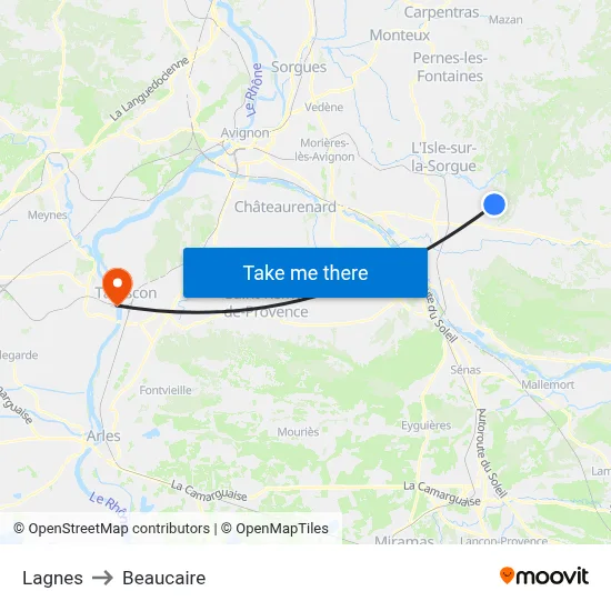 Lagnes to Beaucaire map