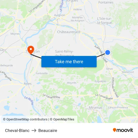 Cheval-Blanc to Beaucaire map
