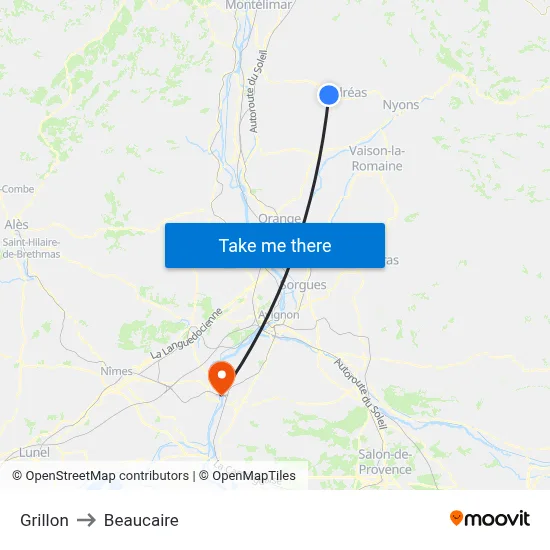 Grillon to Beaucaire map
