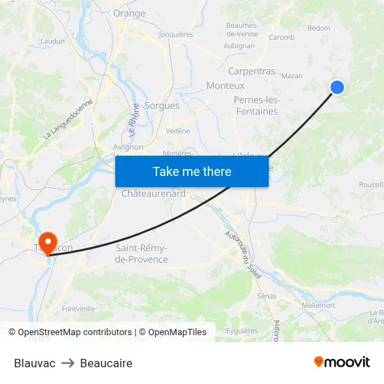 Blauvac to Beaucaire map