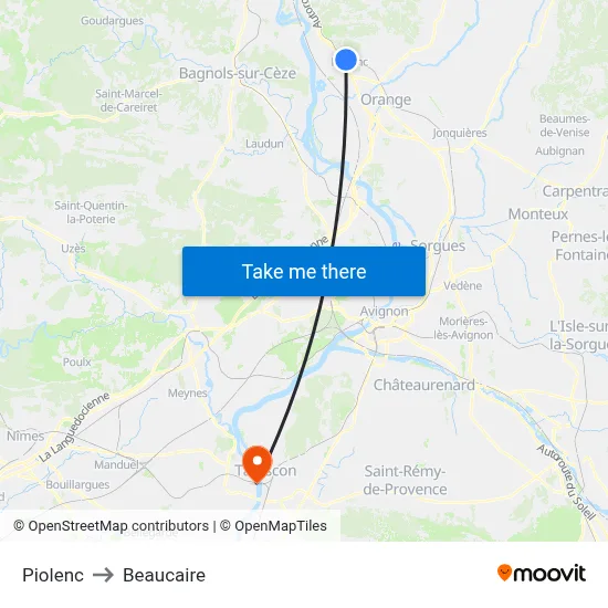 Piolenc to Beaucaire map