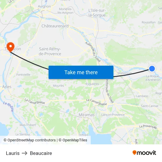 Lauris to Beaucaire map