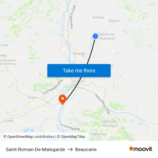 Saint-Roman-De-Malegarde to Beaucaire map